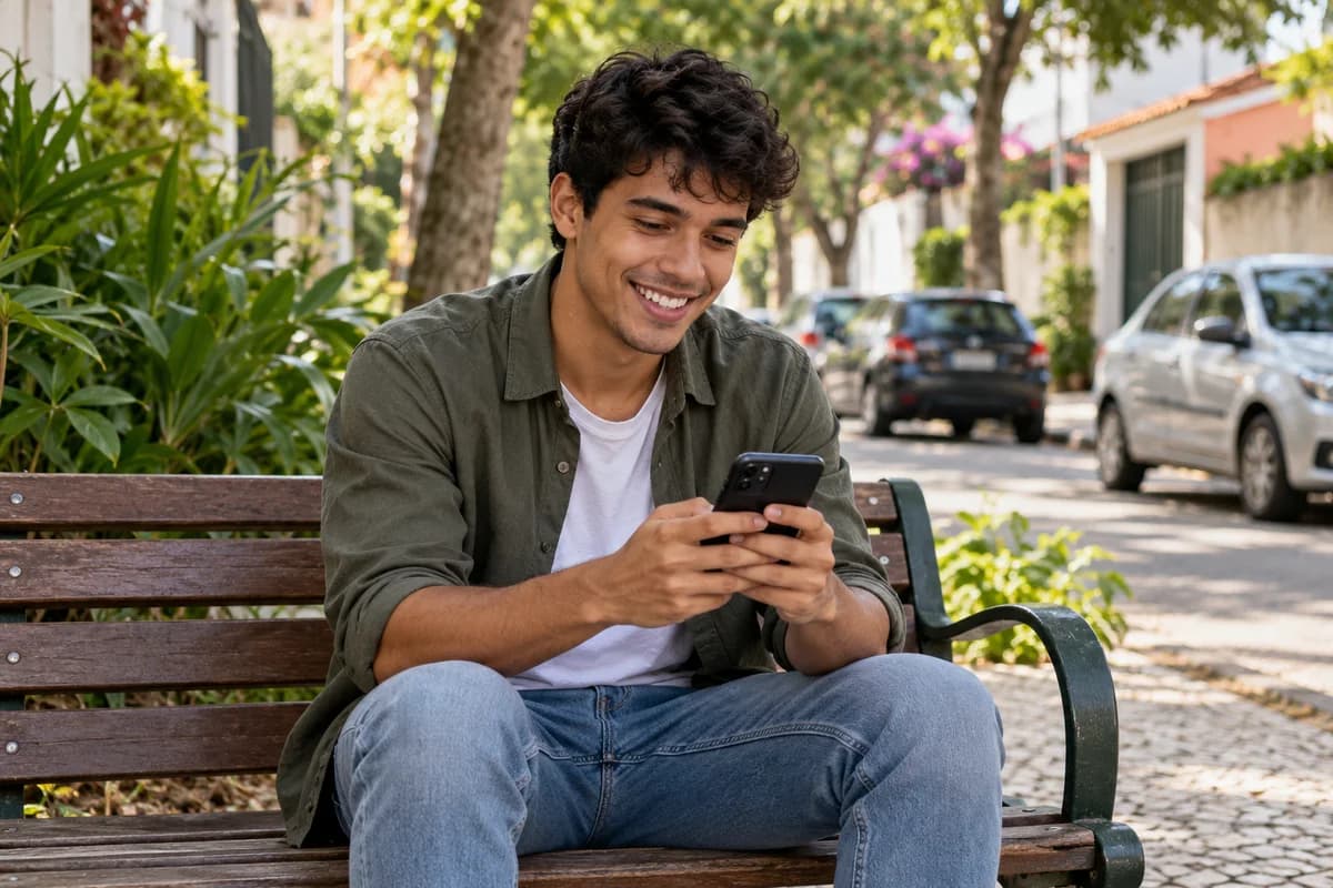 Aluno pesquisando pelo celular em seu bairro